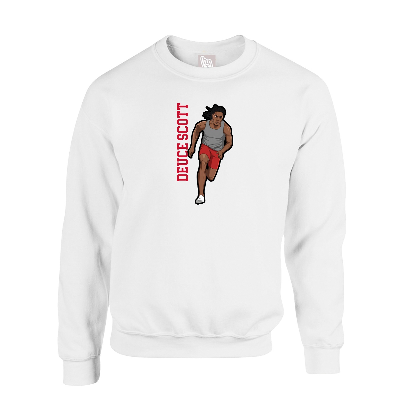 Fleece Crew — Name Vertical in White