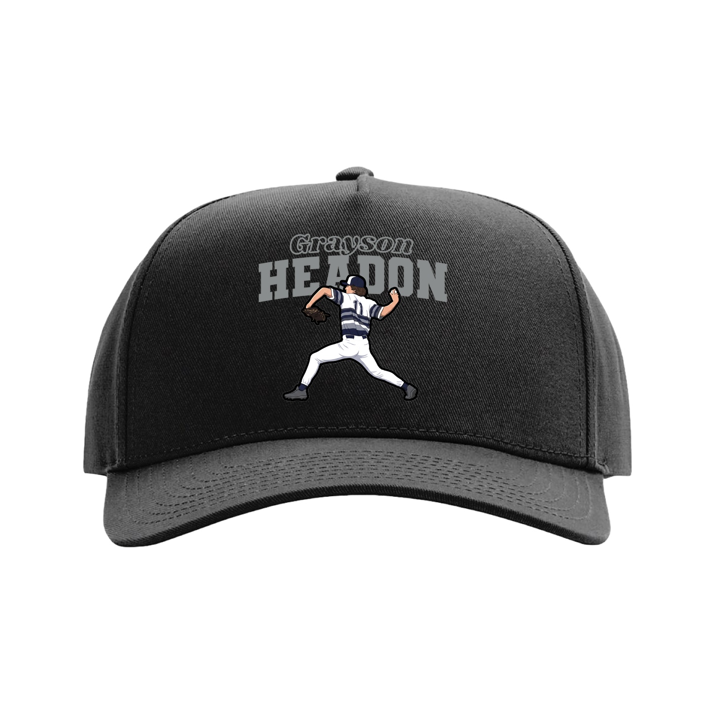 Full Fabric Five-Panel Champ Cap — Name Arch in Black