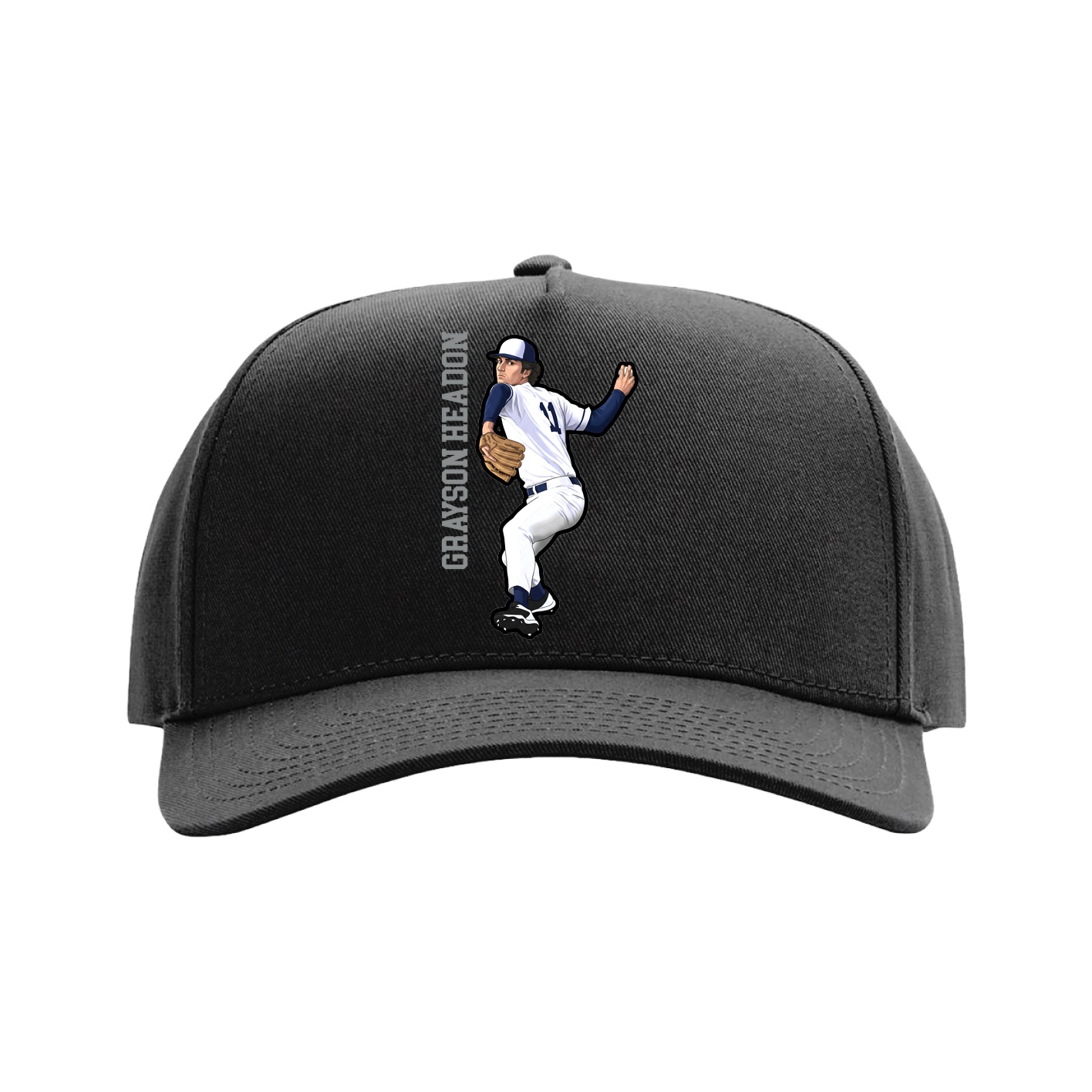 Full Fabric Five-Panel Champ Cap — Name Vertical in Black