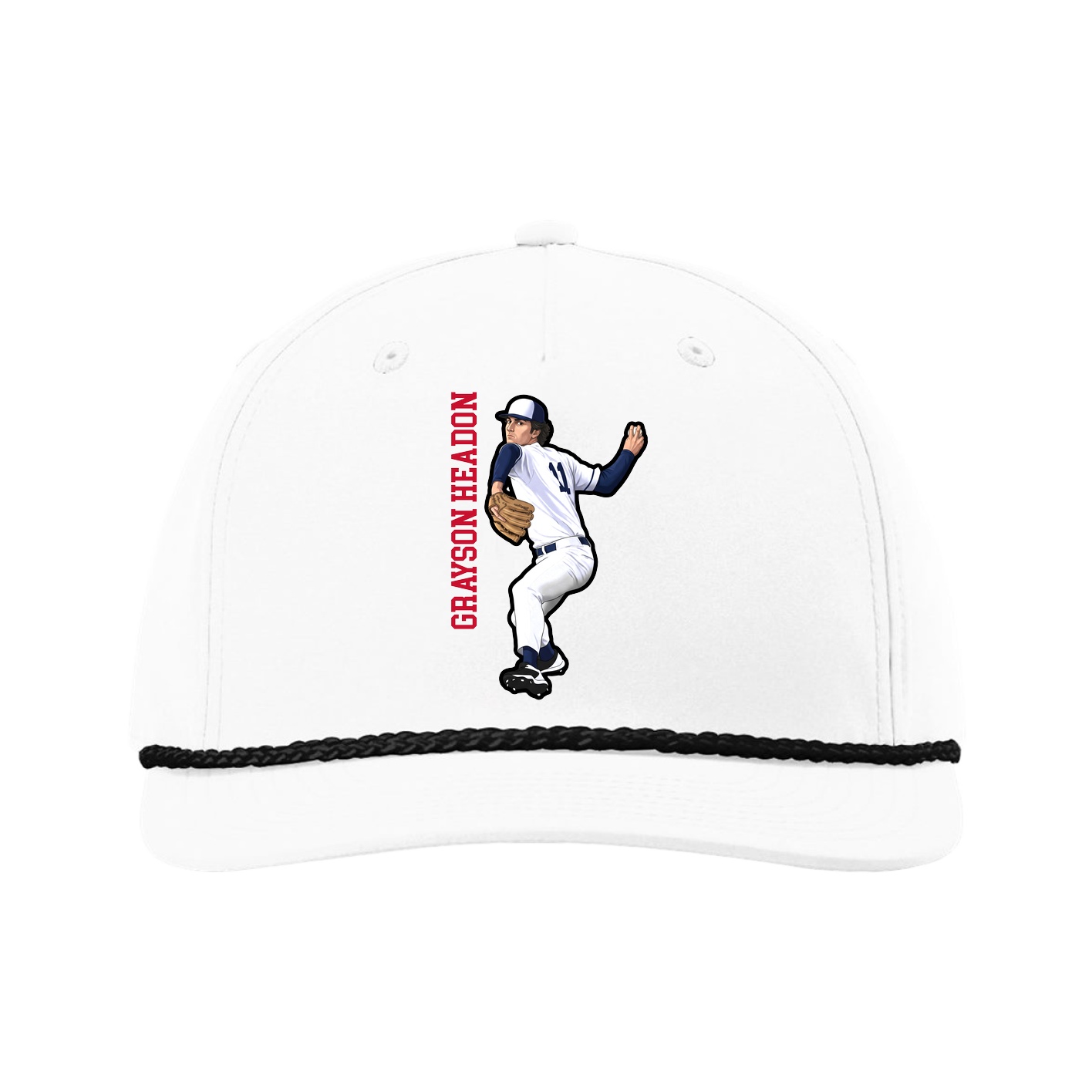 Five-Panel Classic Rope Cap — Name Vertical in White