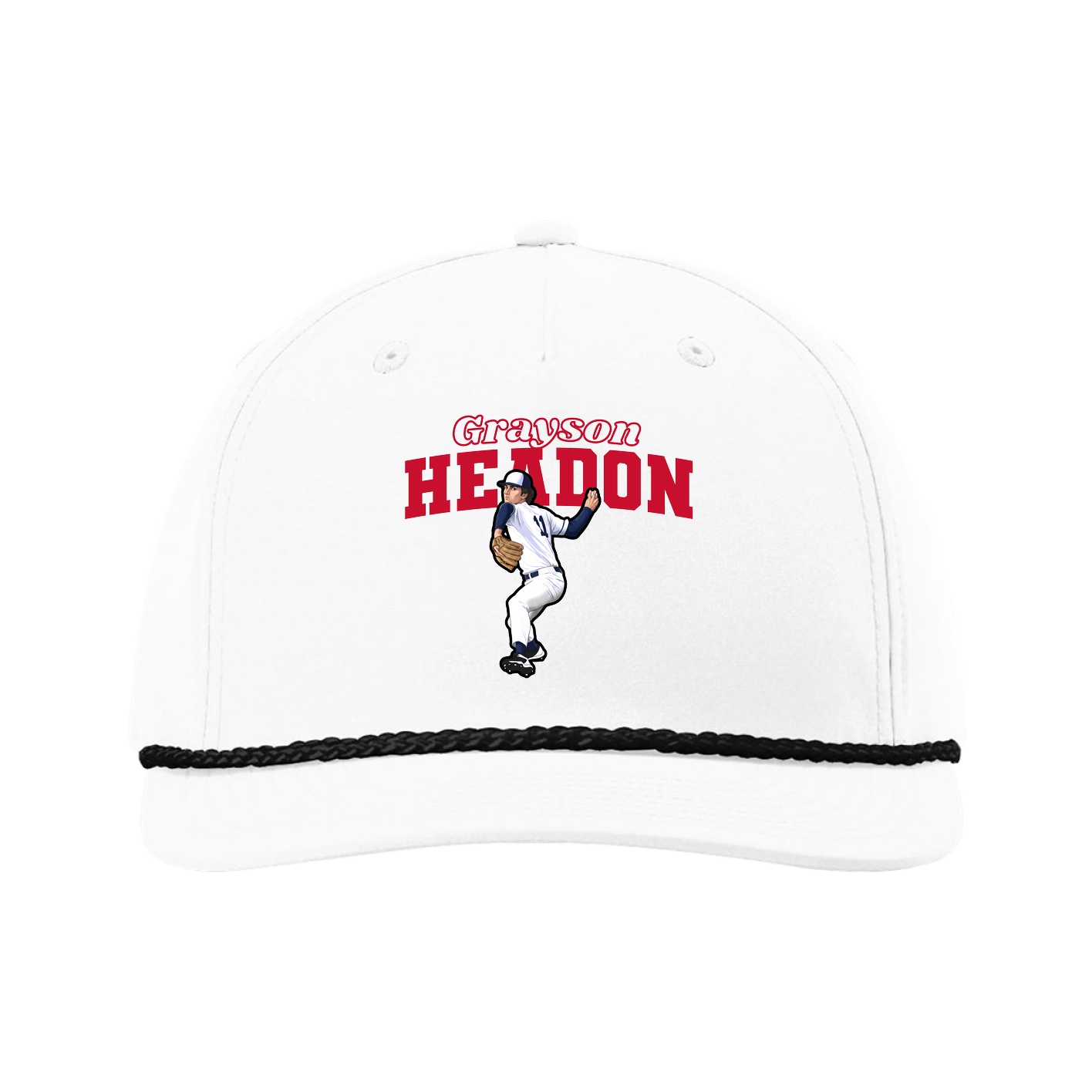 Five-Panel Classic Rope Cap — Name Arch in White
