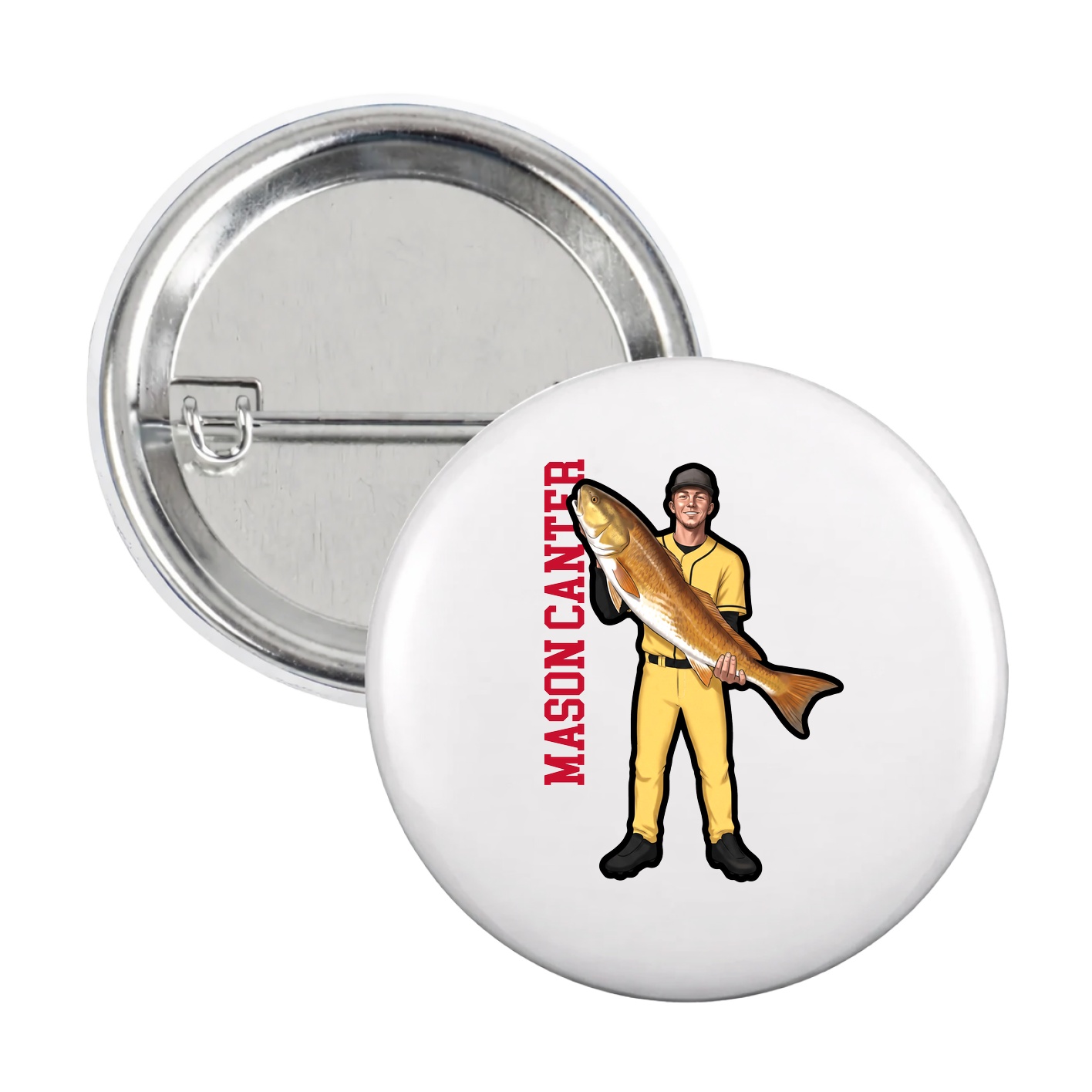 Game Day Button — Name Vertical in White