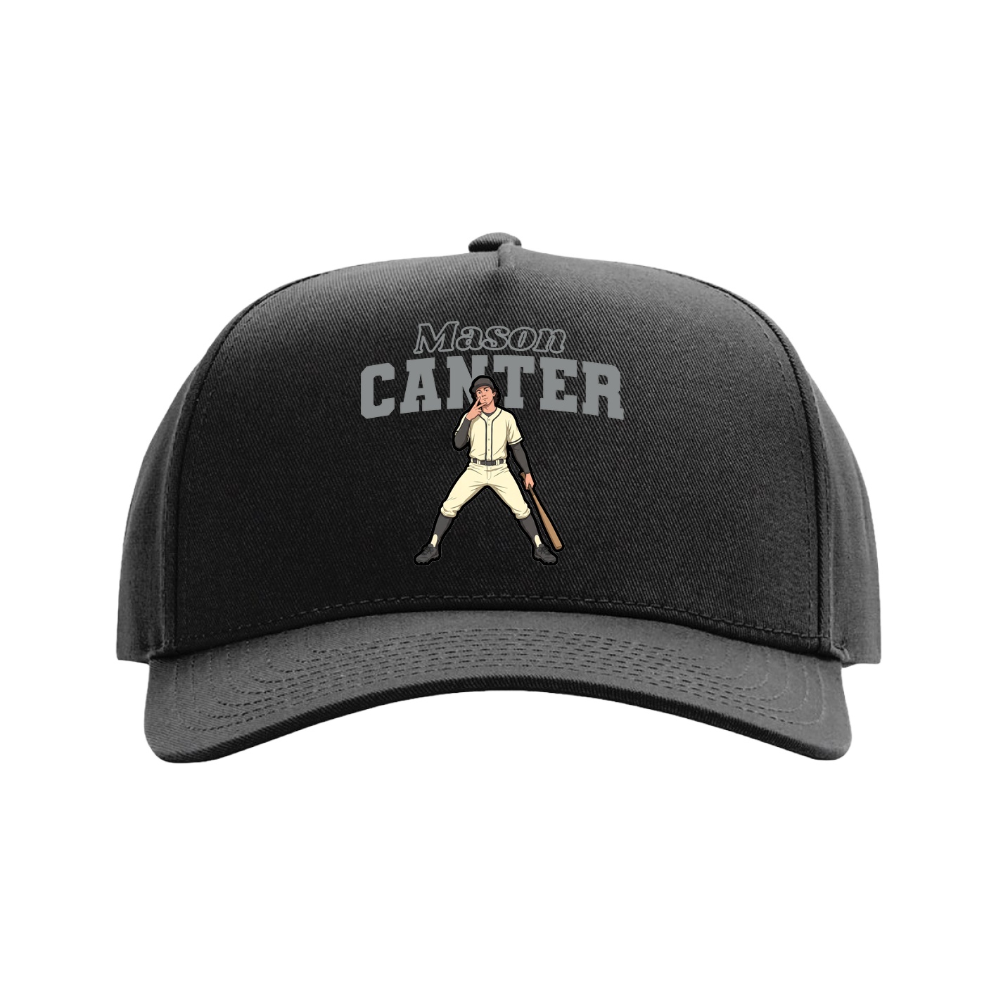 Full Fabric Five-Panel Champ Cap — Name Arch in Black