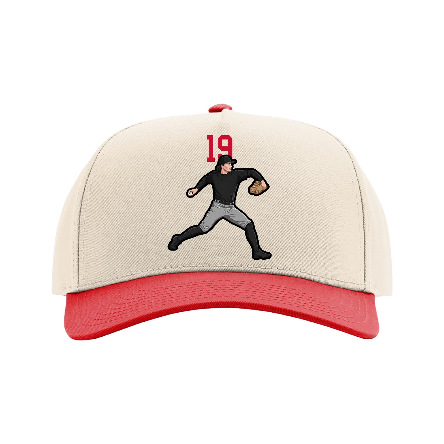 Full Fabric Five-Panel Champ Cap — Number Top in Cream/Red
