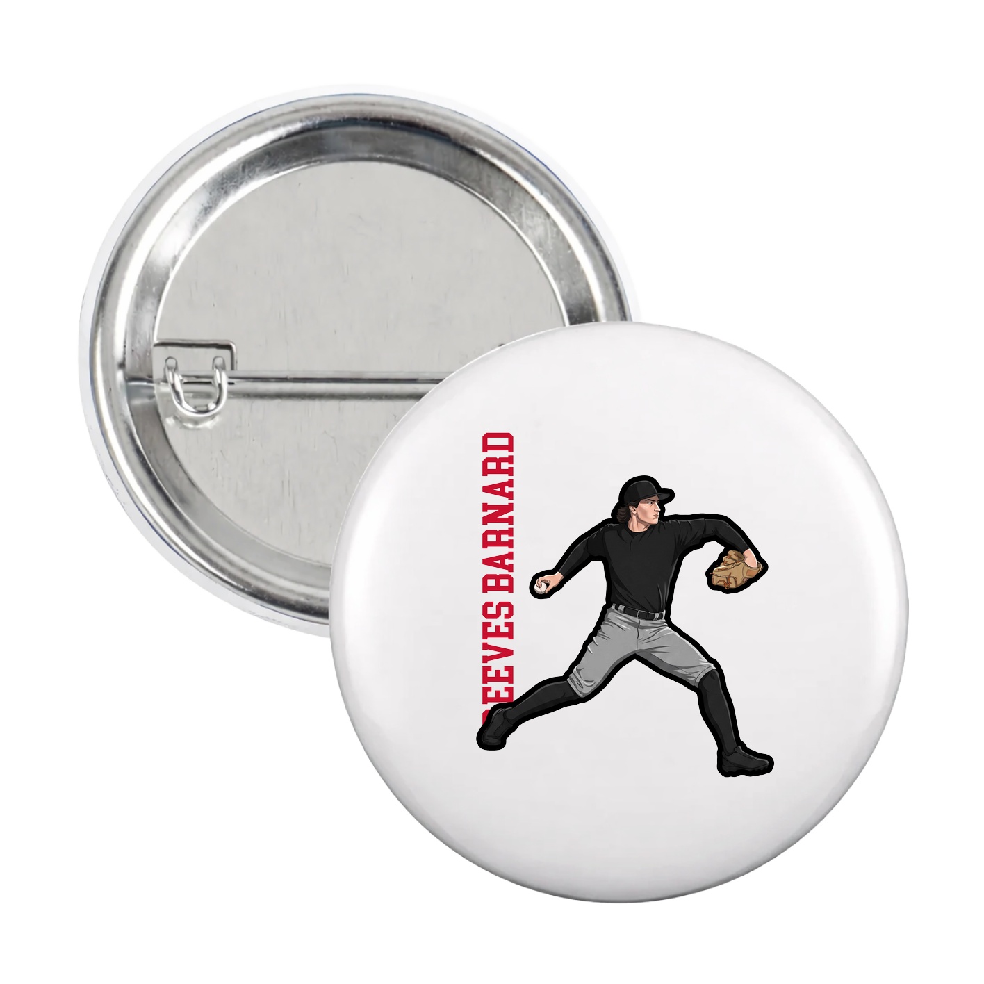 Game Day Button — Name Vertical in White