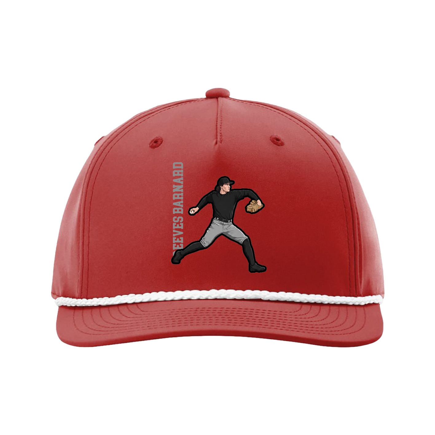 Five-Panel Classic Rope Cap — Name Vertical in Red
