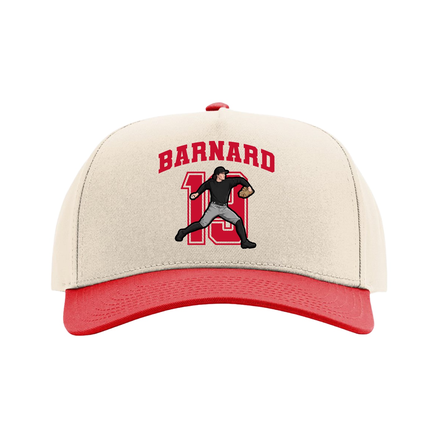 Full Fabric Five-Panel Champ Cap — Number in Cream/Red