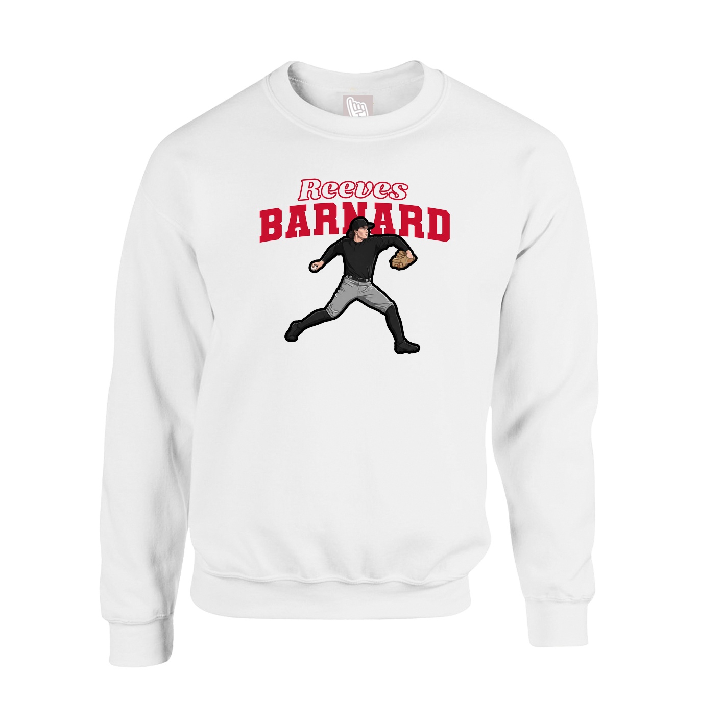 Fleece Crew — Name Arch in White