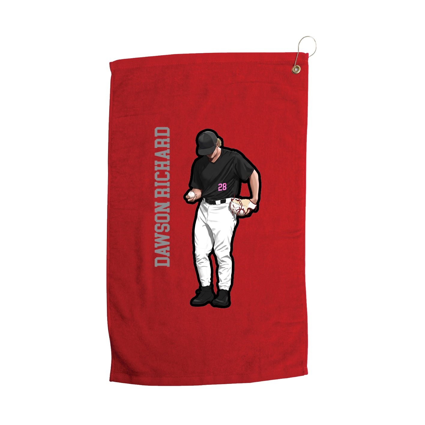 Golf Towel — Name Vertical in Red