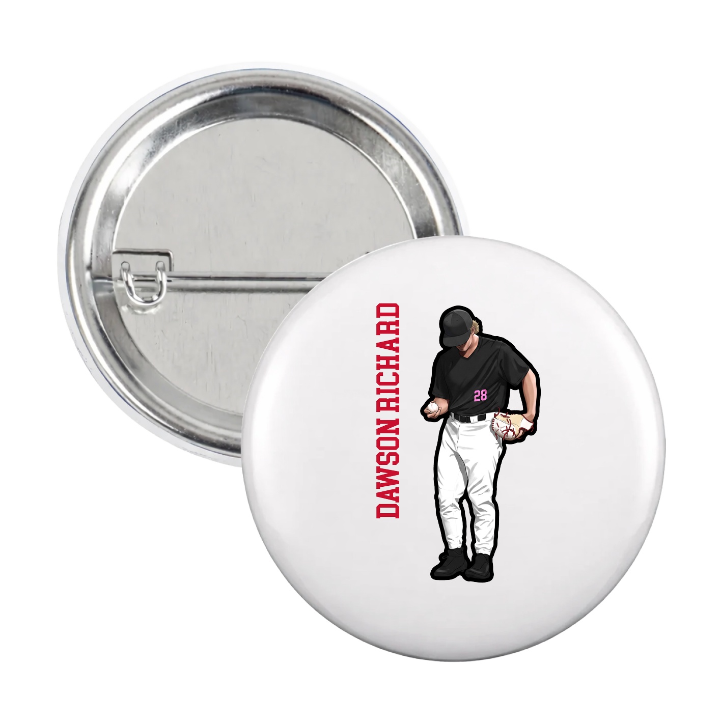 Game Day Button — Name Vertical in White