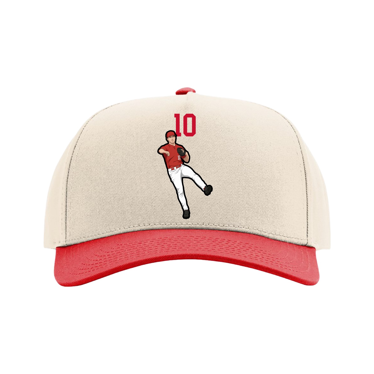 Full Fabric Five-Panel Champ Cap — Number Top in Cream/Red