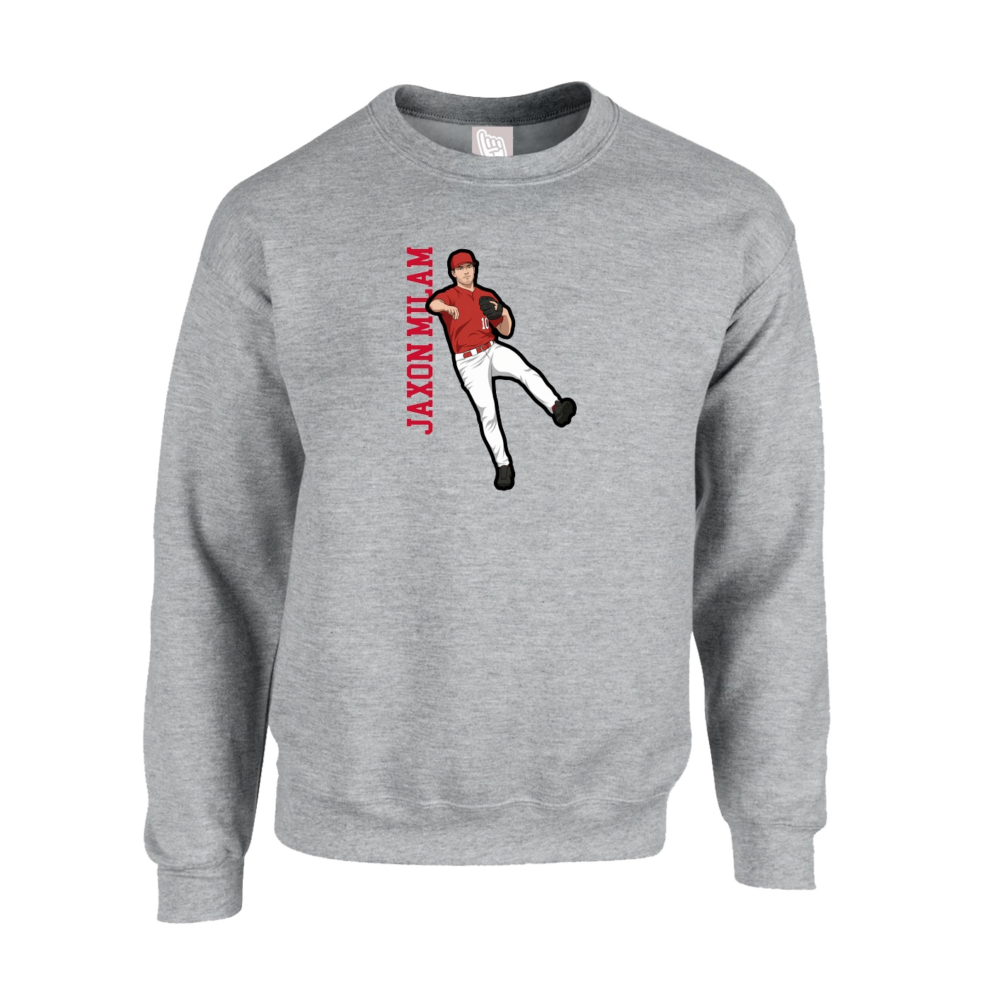 Fleece Crew — Name Vertical in Grey