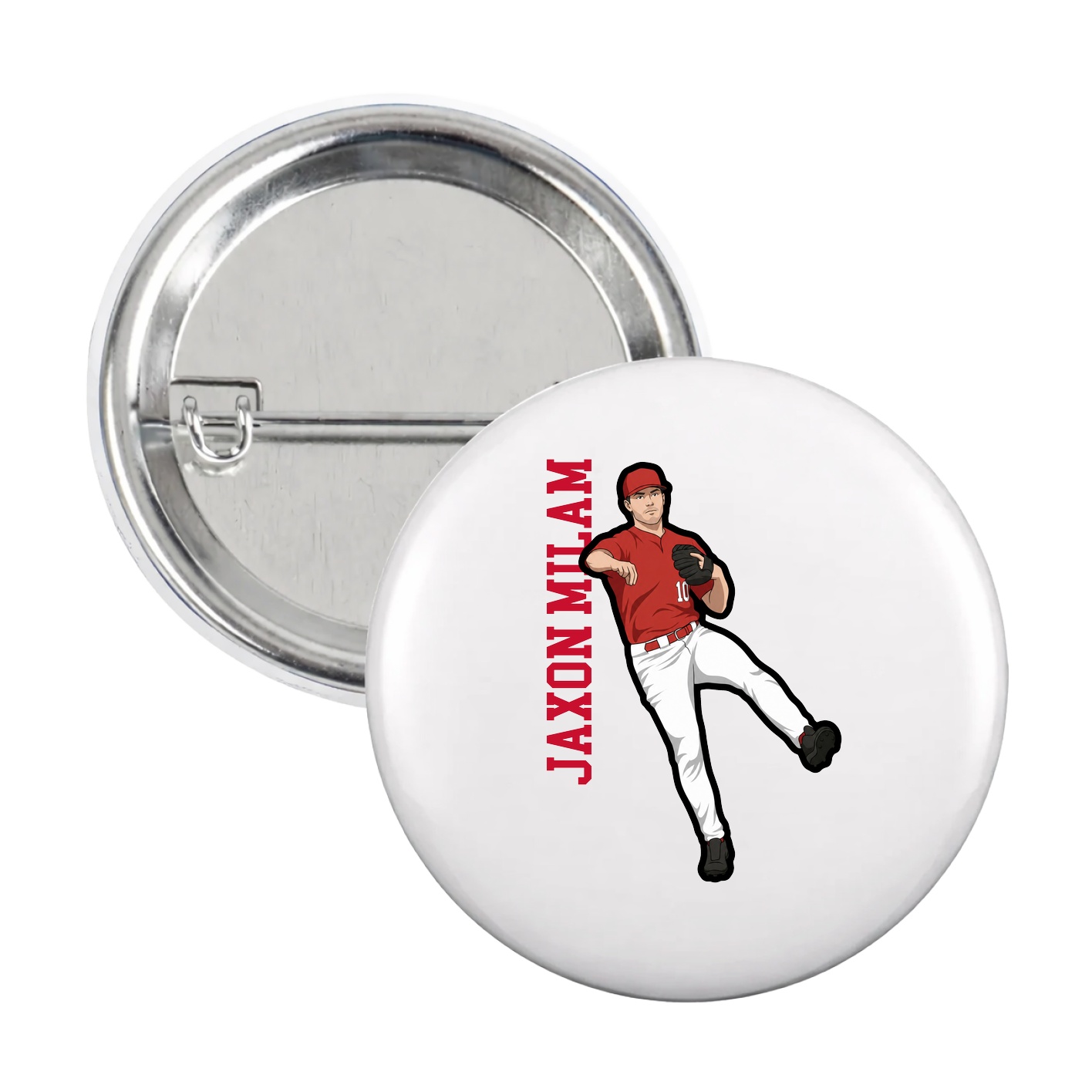 Game Day Button — Name Vertical in White