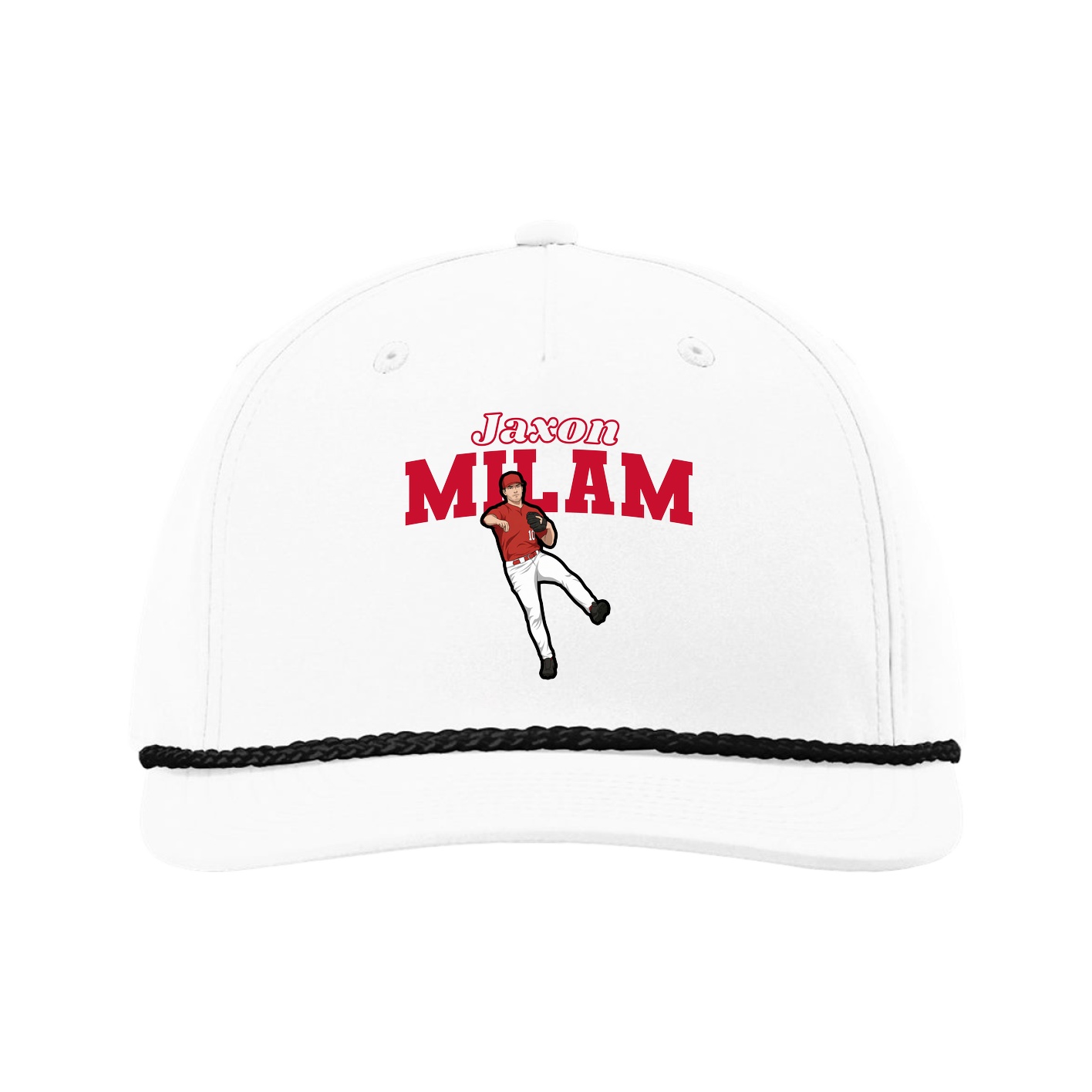 Five-Panel Classic Rope Cap — Name Arch in White