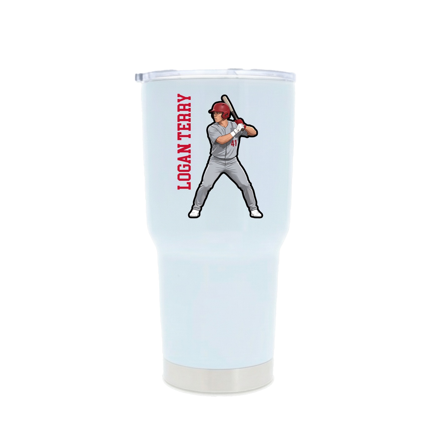 30oz Stainless Steel Tumbler — Name Vertical in White