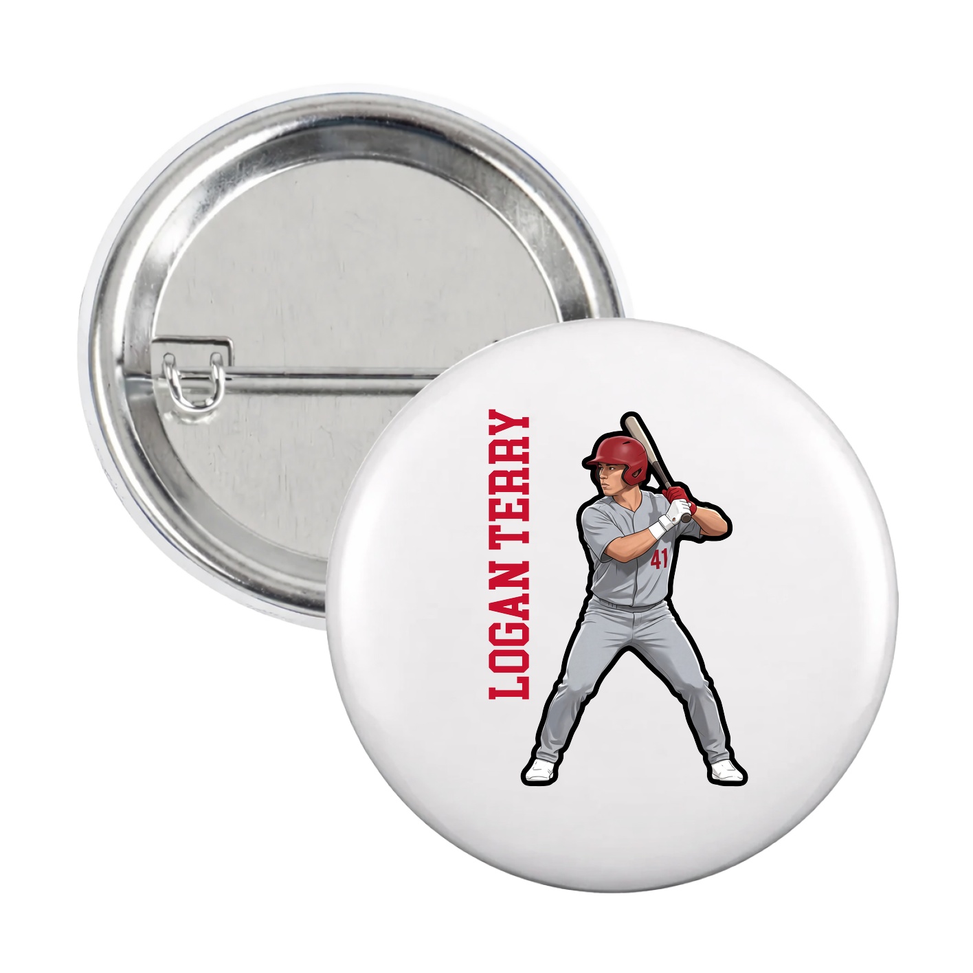 Game Day Button — Name Vertical in White