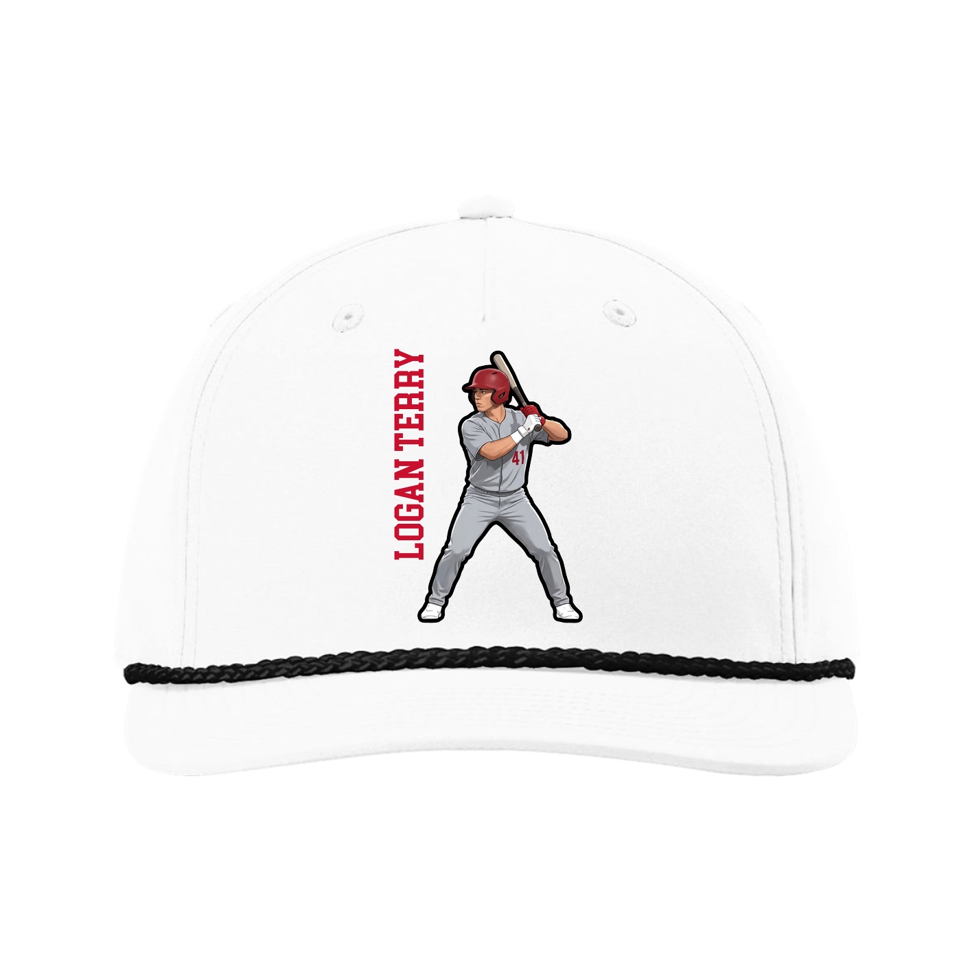 Five-Panel Classic Rope Cap — Name Vertical in White