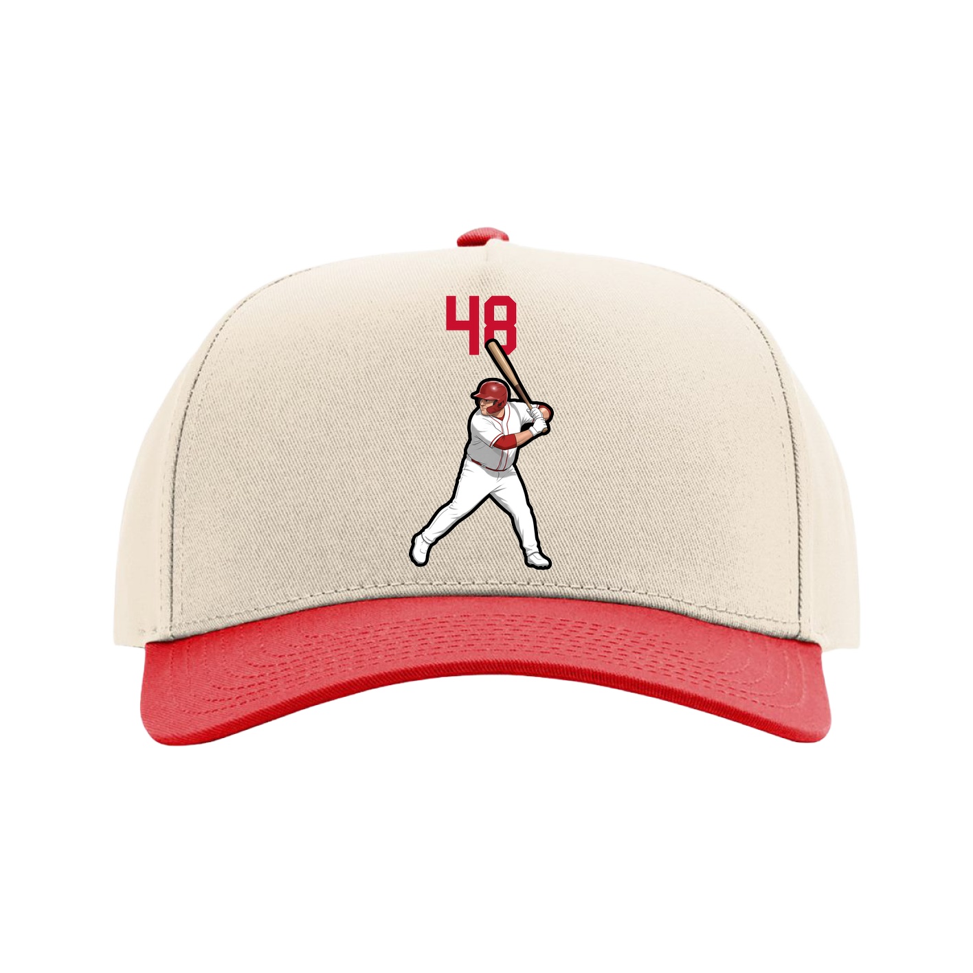 Full Fabric Five-Panel Champ Cap — Number Top in Cream/Red