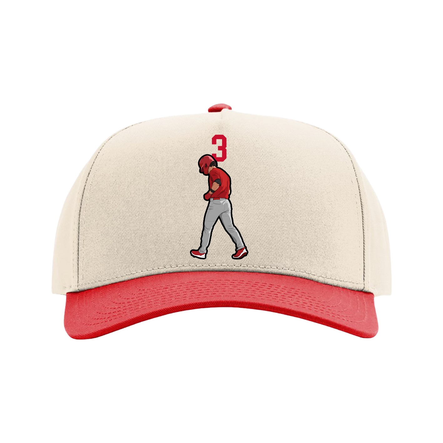 Full Fabric Five-Panel Champ Cap — Number Top in Cream/Red
