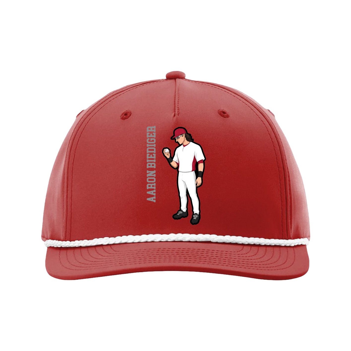 Five-Panel Classic Rope Cap — Name Vertical in Red