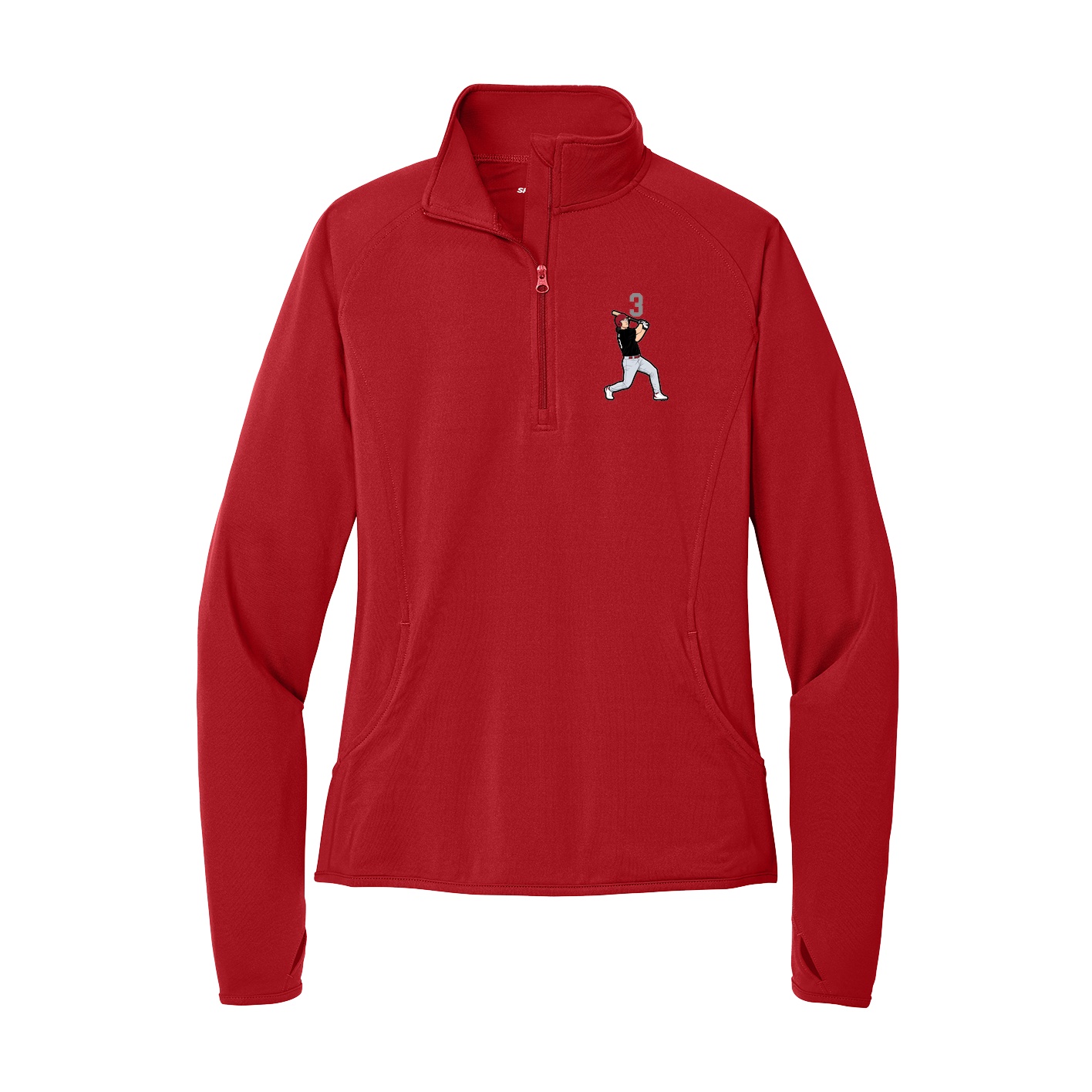 Women's Q-Zip Pullover — Number Top in Red