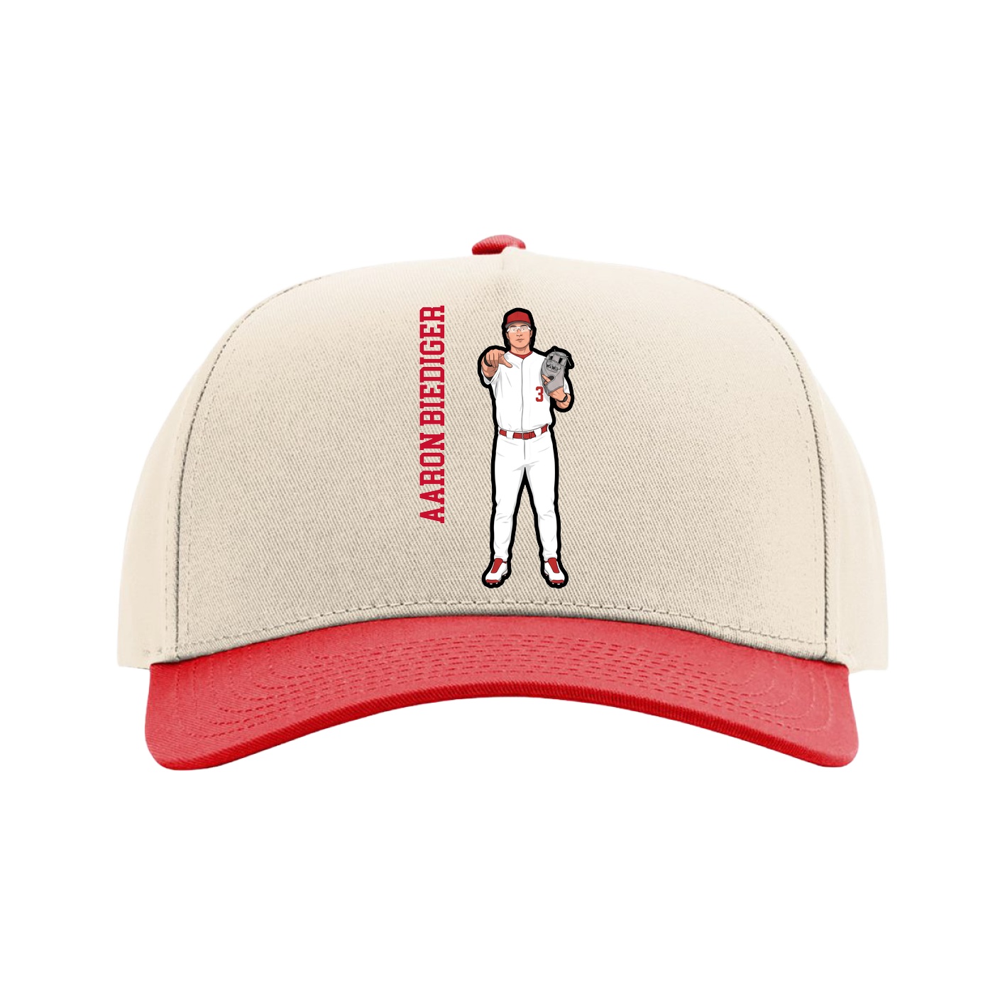 Full Fabric Five-Panel Champ Cap — Name Vertical in Cream/Red