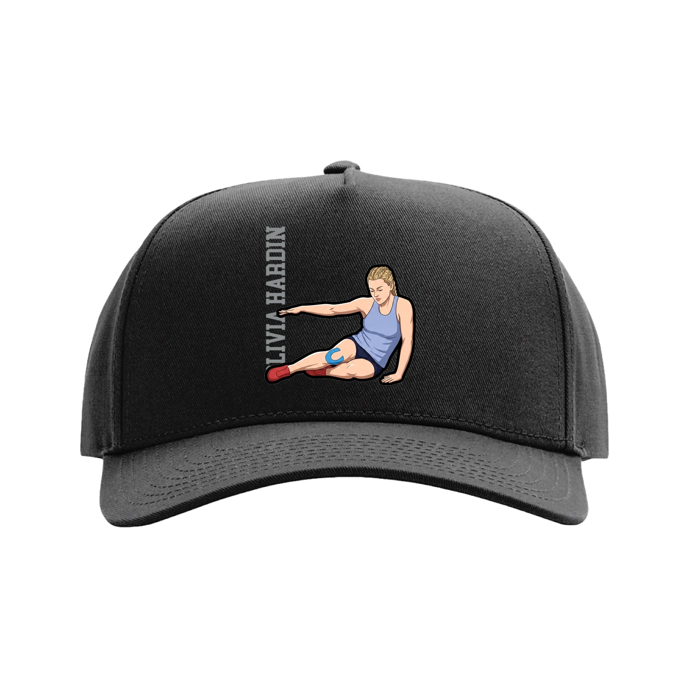 Full Fabric Five-Panel Champ Cap — Name Vertical in Black