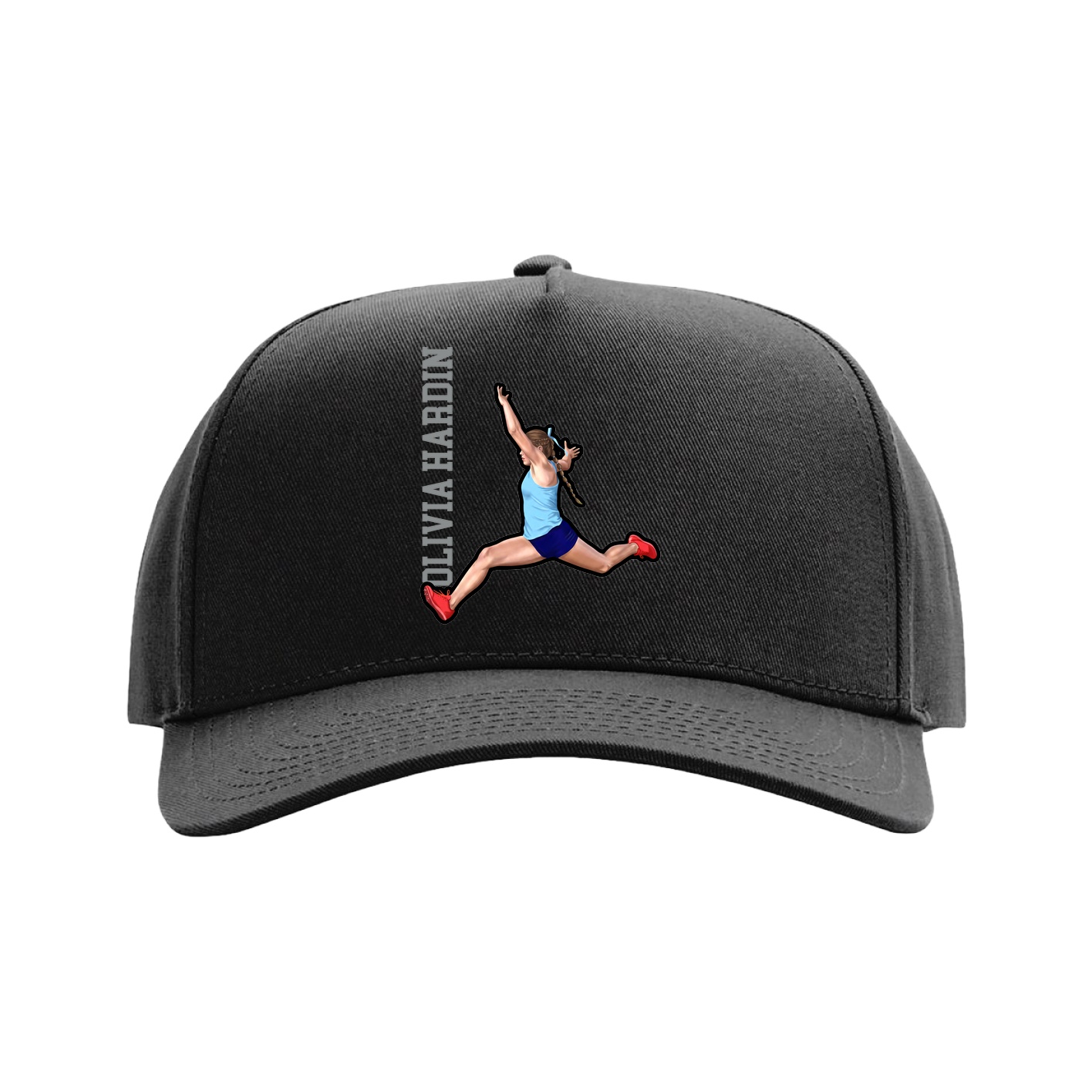 Full Fabric Five-Panel Champ Cap — Name Vertical in Black
