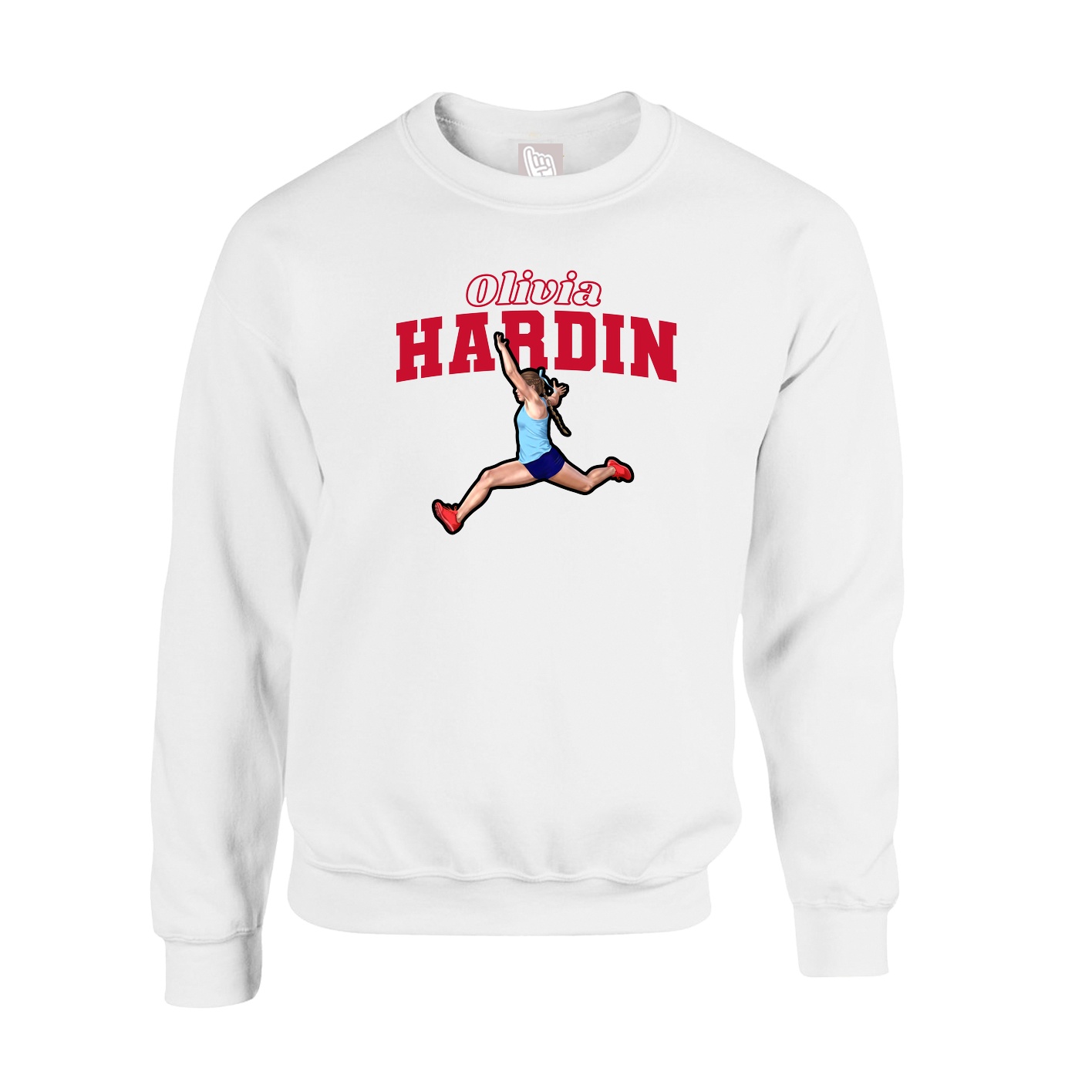 Fleece Crew — Name Arch in White