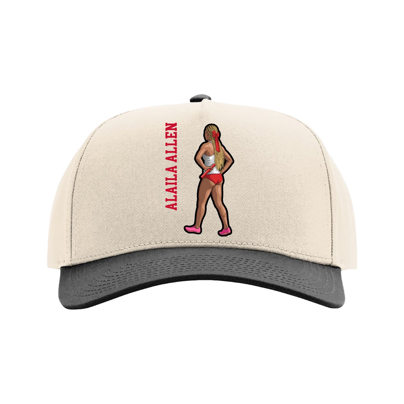 Full Fabric Five-Panel Champ Cap — Name Vertical in Cream/Black