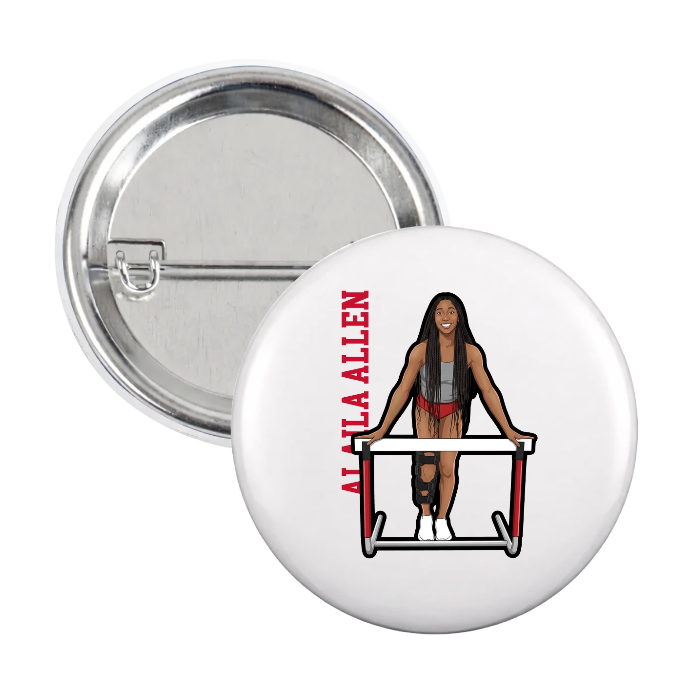 Game Day Button — Name Vertical in White