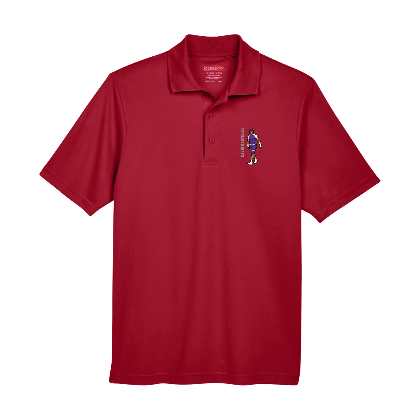 Performance Polo — Name Vertical in Red