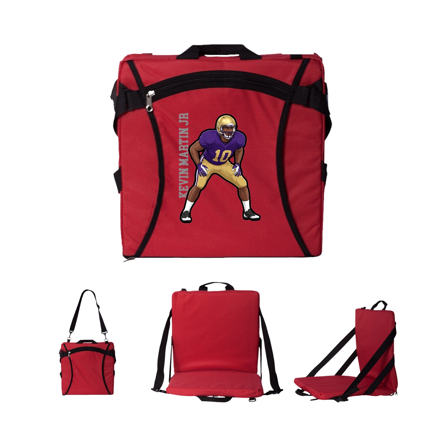 Folding Stadium Seat — Name Vertical in Red