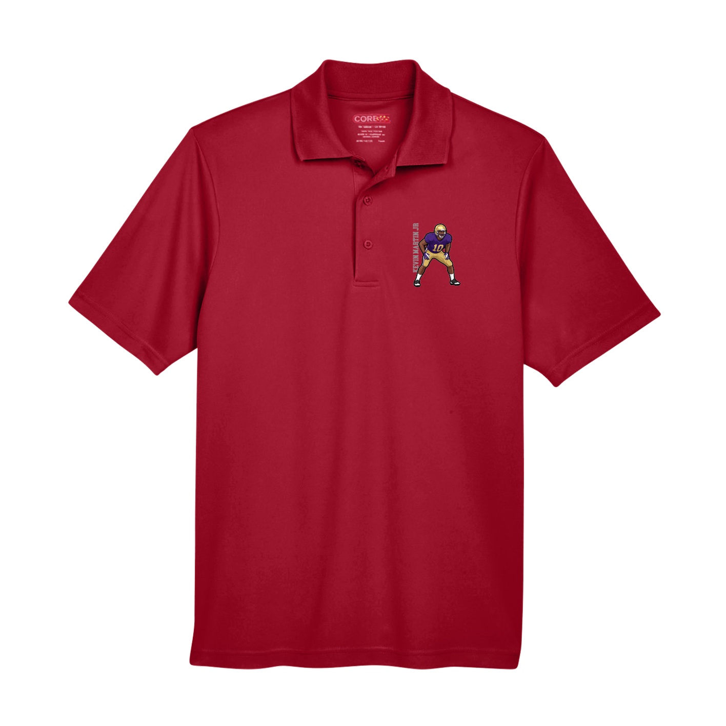 Performance Polo — Name Vertical in Red