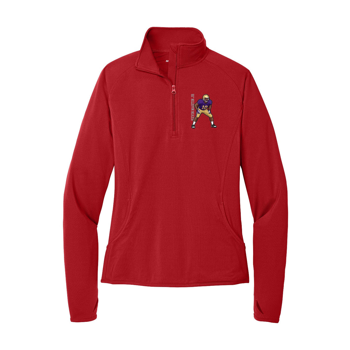 Women's Q-Zip Pullover — Name Vertical in Red