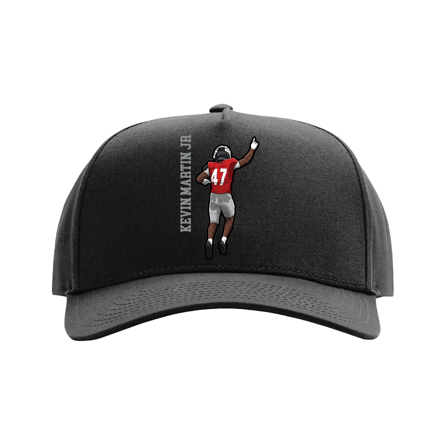Full Fabric Five-Panel Champ Cap — Name Vertical in Black