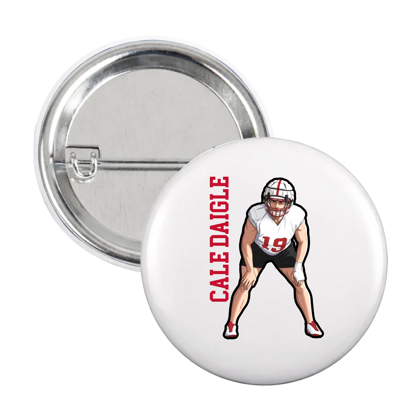 Game Day Button — Name Vertical in White