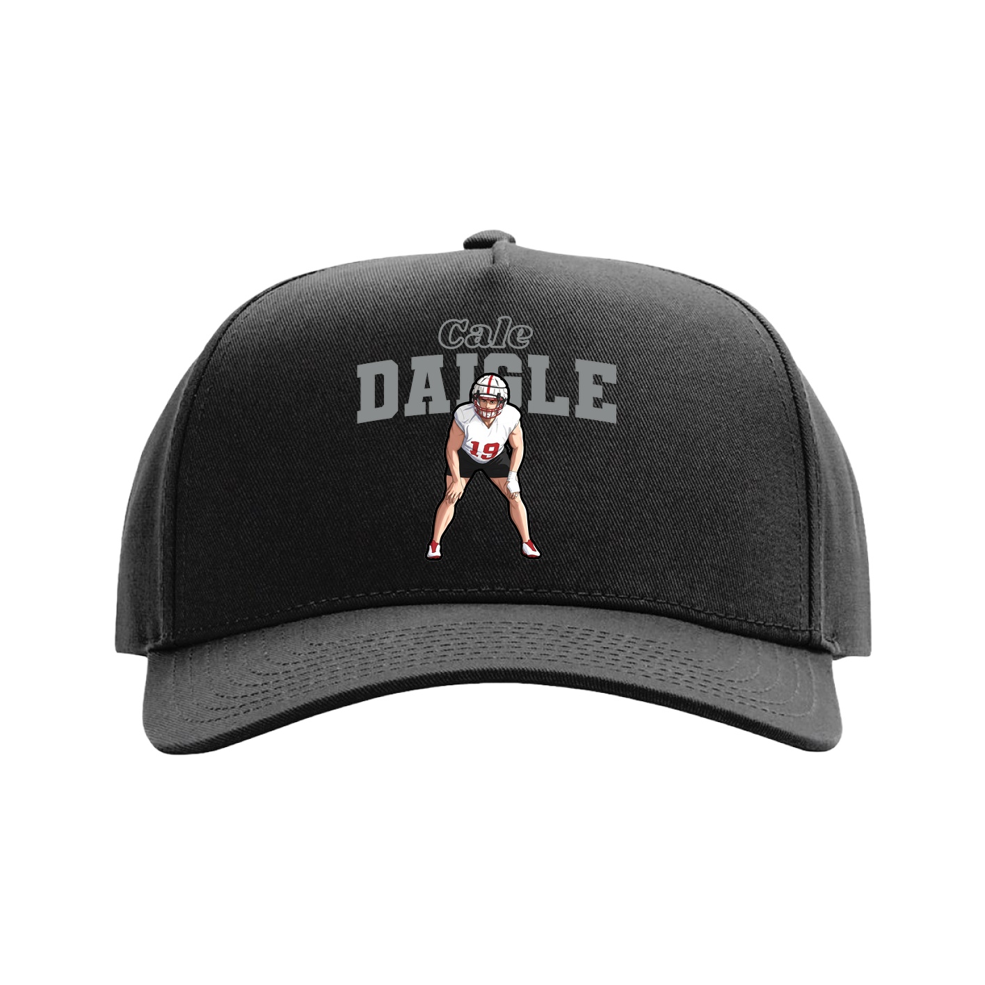Full Fabric Five-Panel Champ Cap — Name Arch in Black