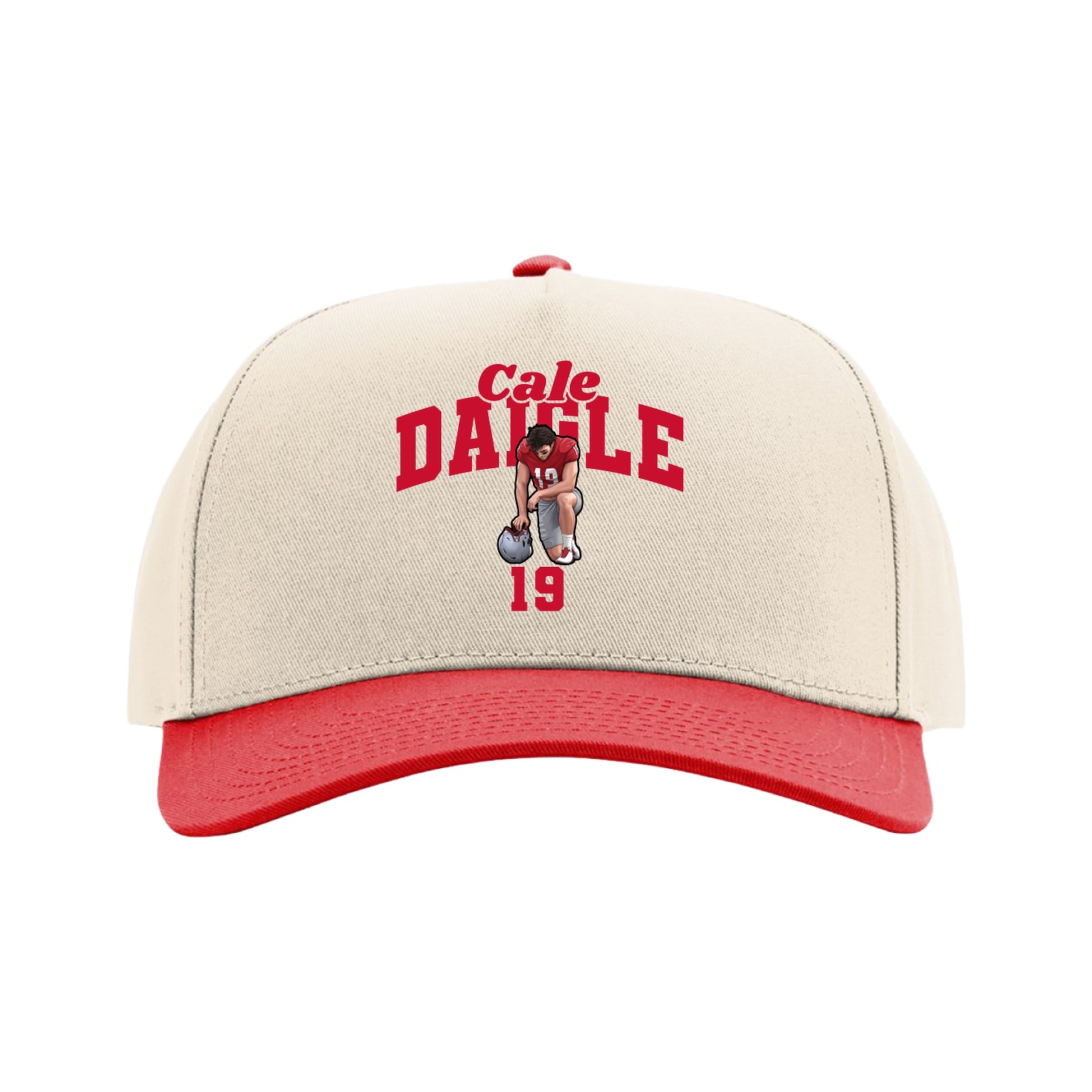 Full Fabric Five-Panel Champ Cap — Signature Arch in Cream/Red