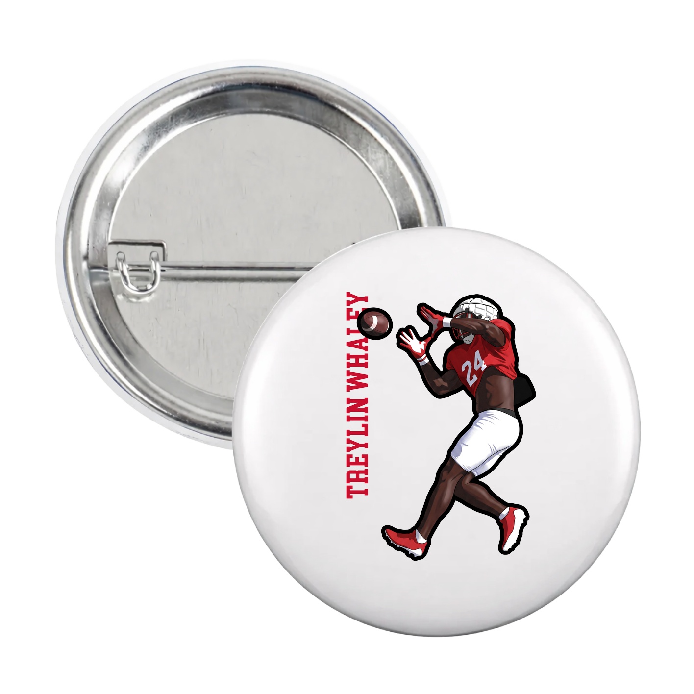Game Day Button — Name Vertical in White