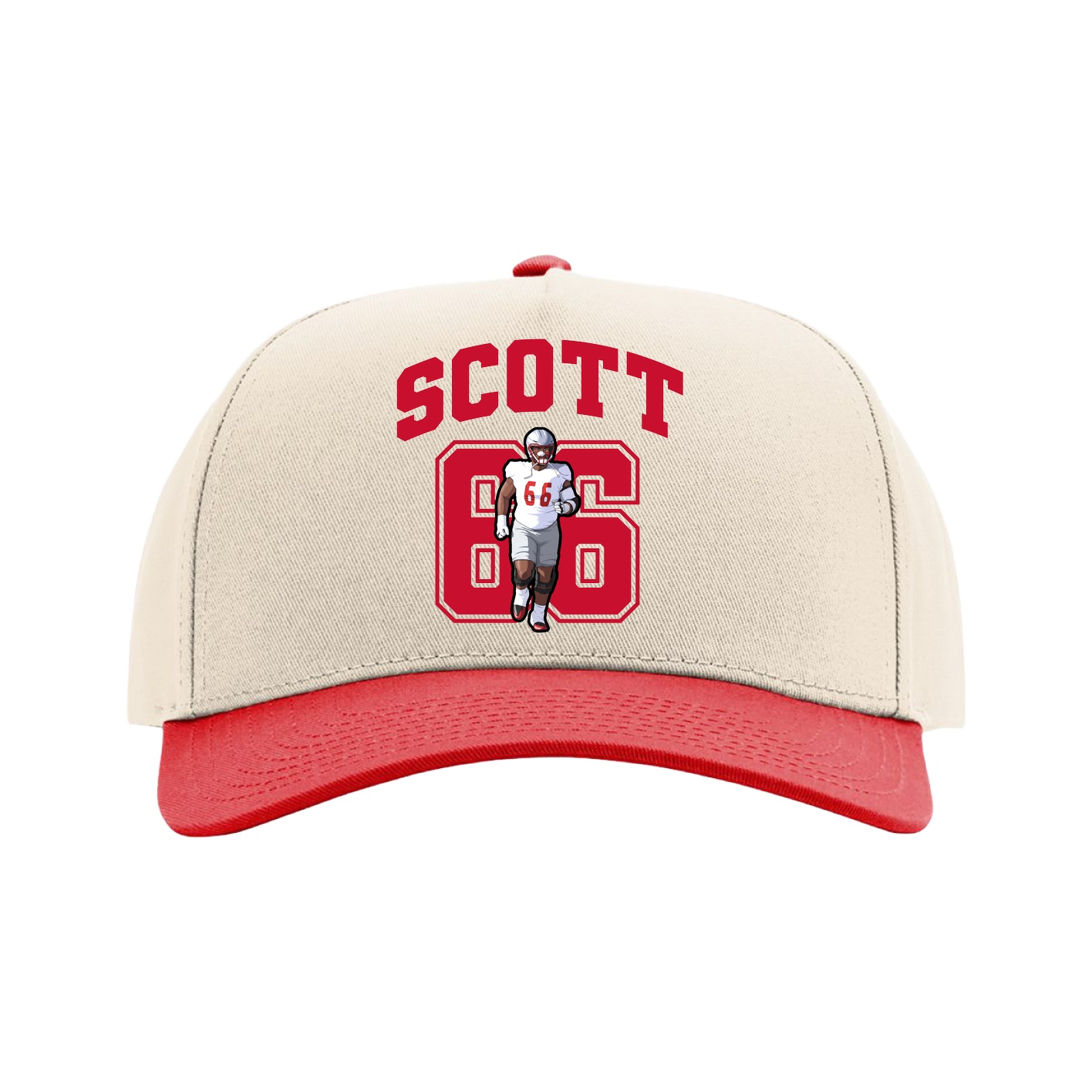 Full Fabric Five-Panel Champ Cap — Number in Cream/Red