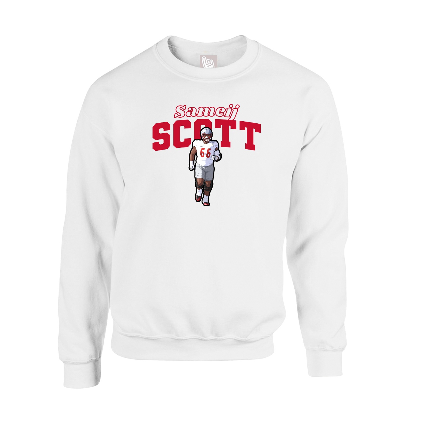 Fleece Crew — Name Arch in White
