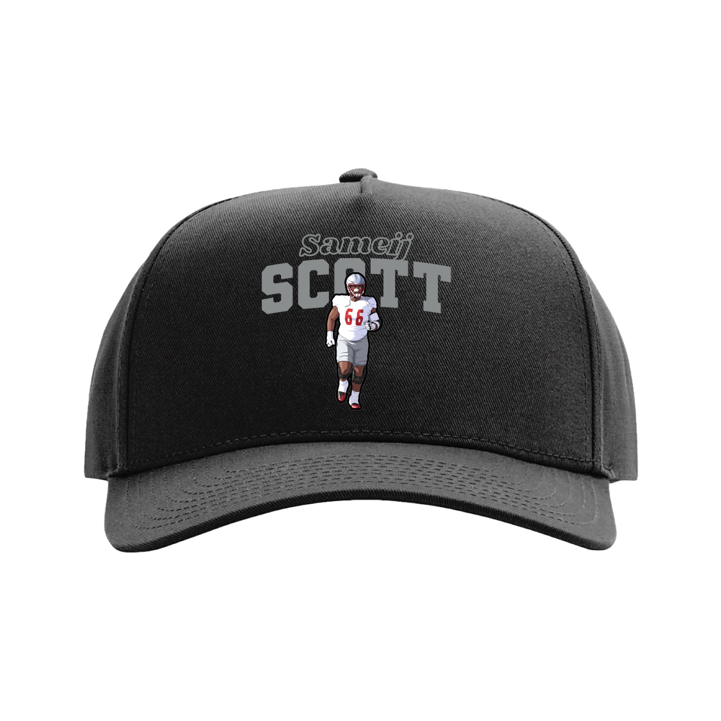 Full Fabric Five-Panel Champ Cap — Name Arch in Black