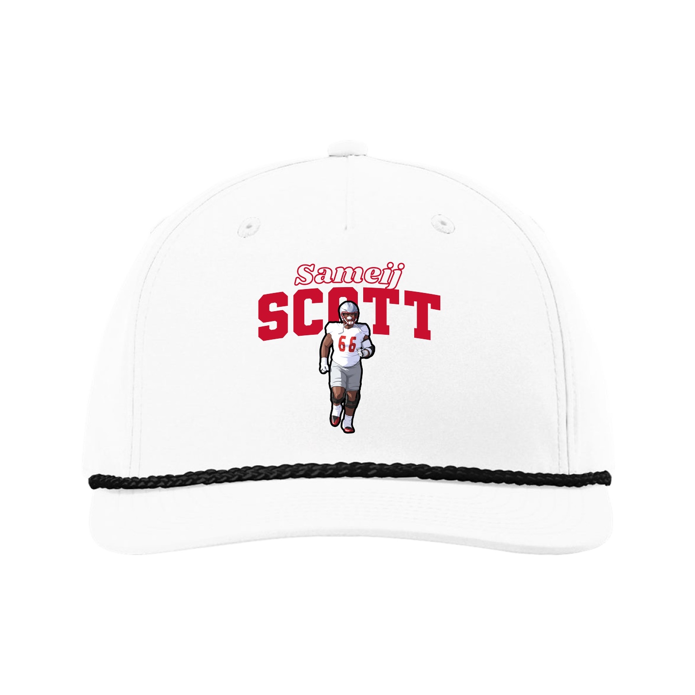 Five-Panel Classic Rope Cap — Name Arch in White