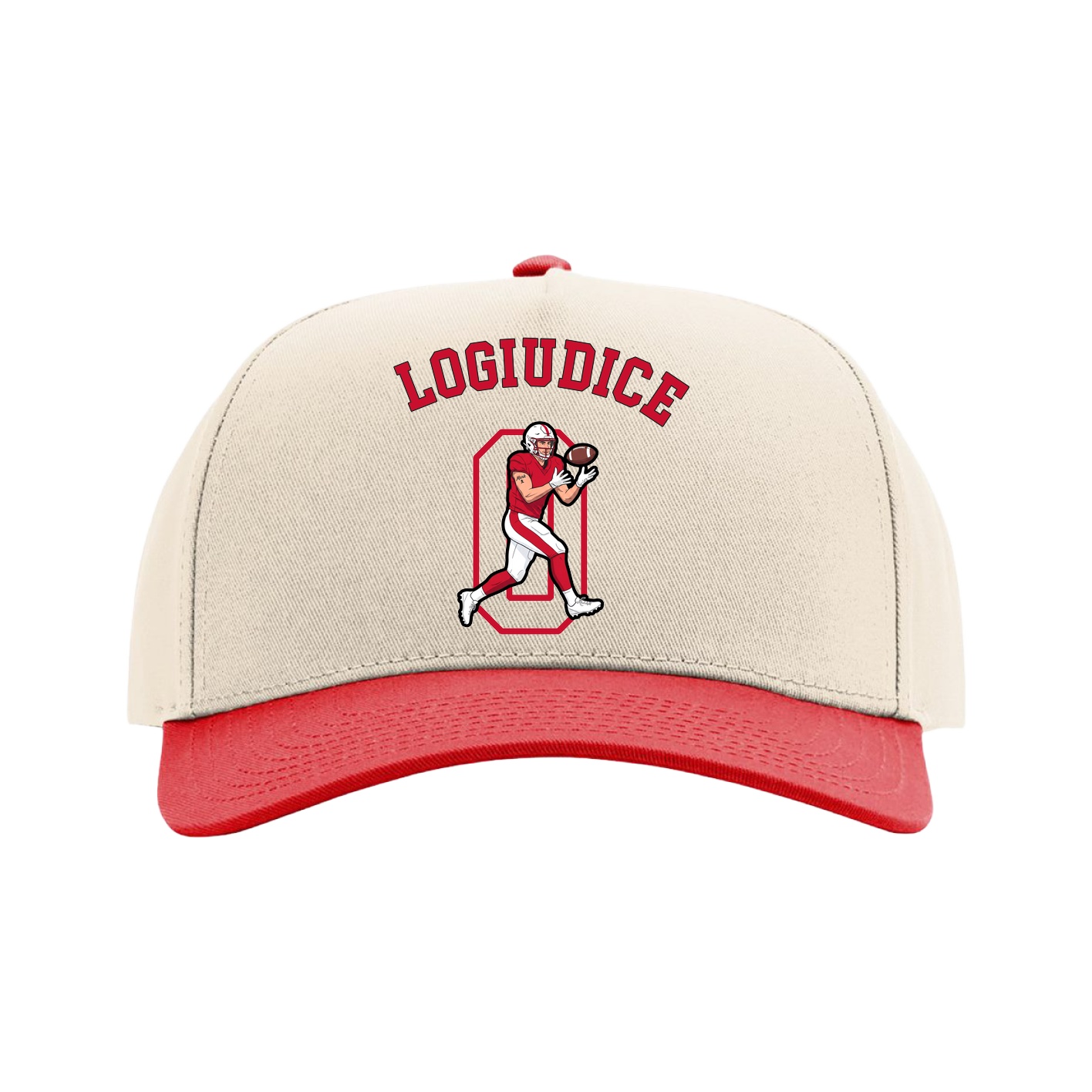 Full Fabric Five-Panel Champ Cap — Shirsey Arch in Cream/Red