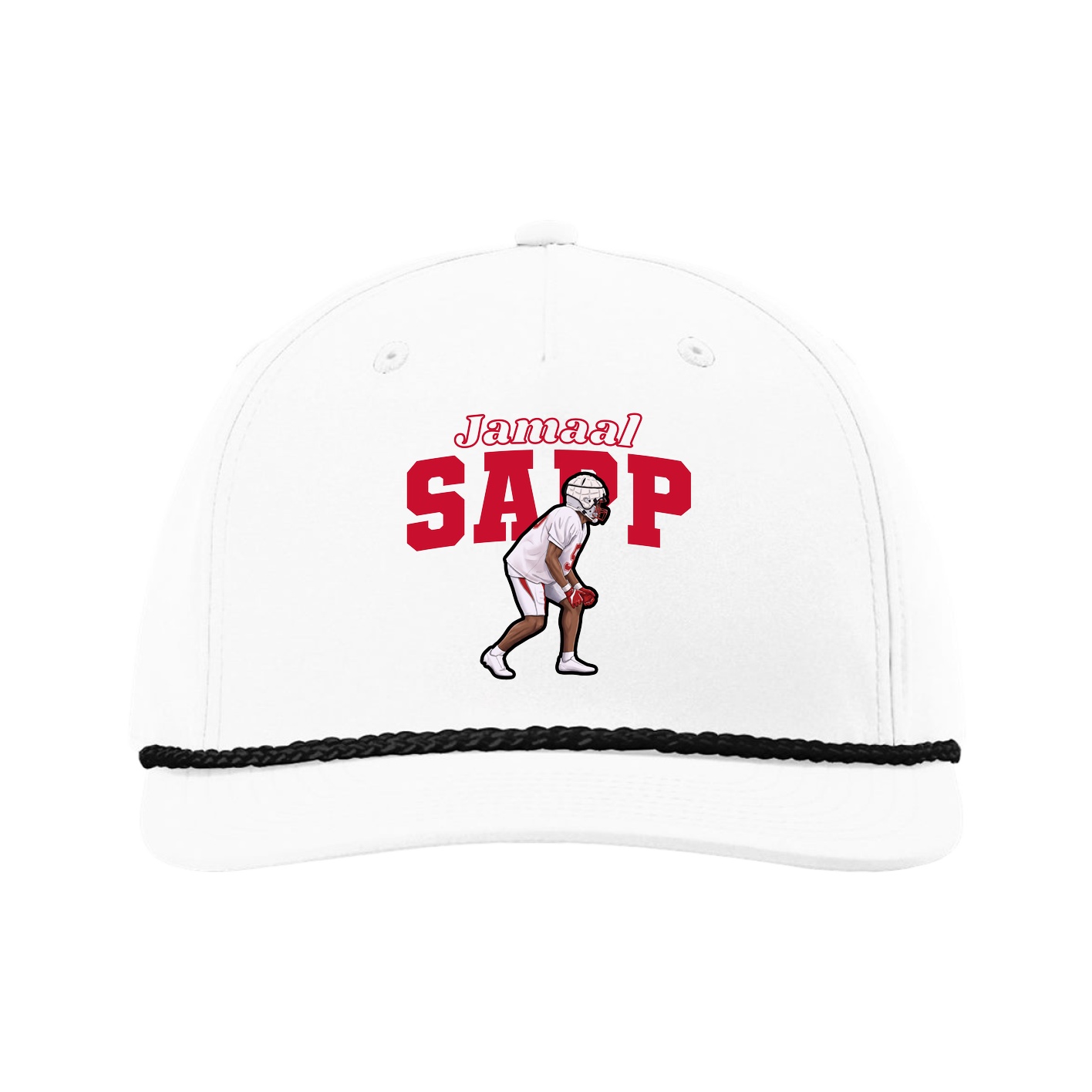 Five-Panel Classic Rope Cap — Name Arch in White