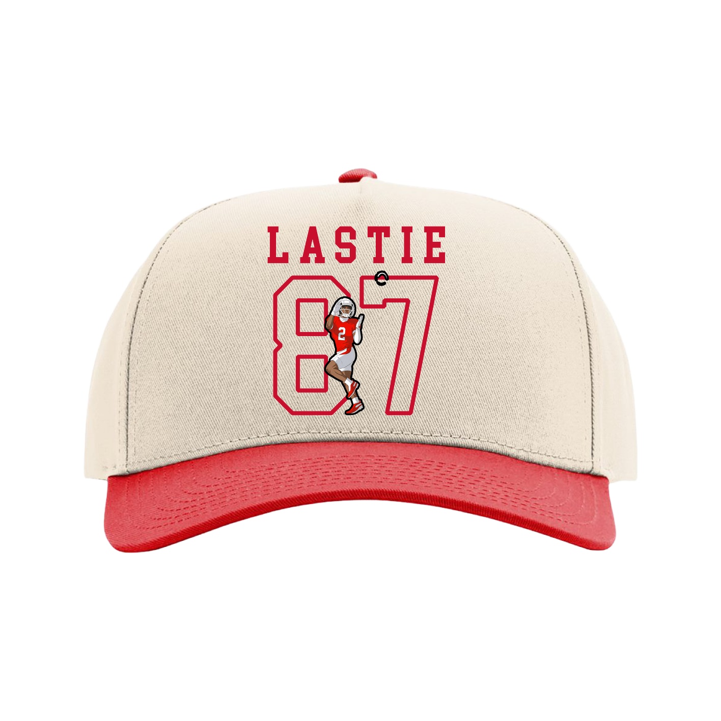 Full Fabric Five-Panel Champ Cap — Shirsey in Cream/Red