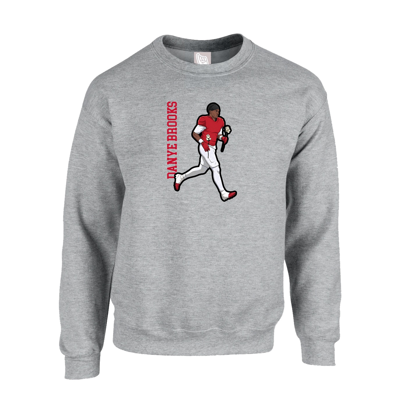 Fleece Crew — Name Vertical in Grey
