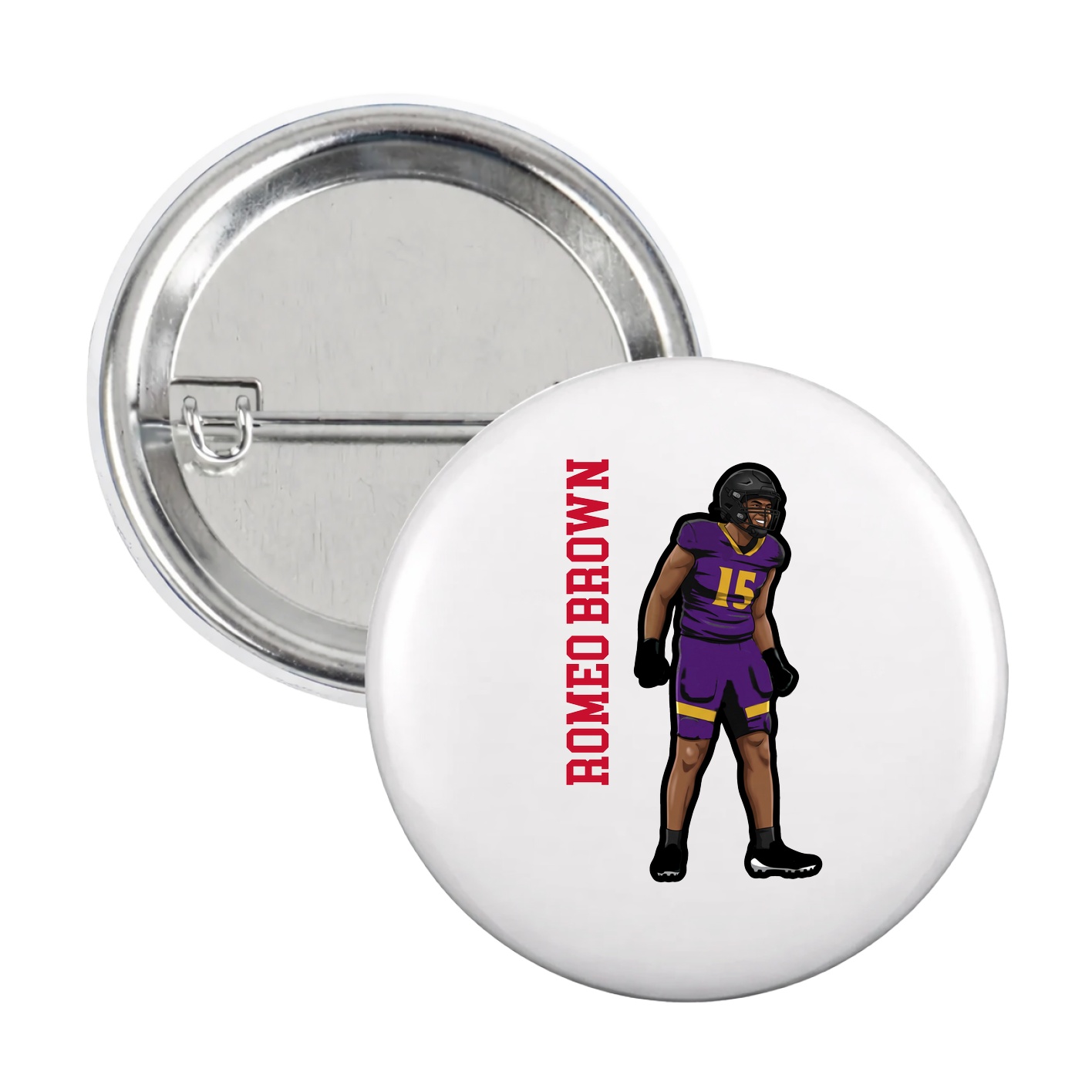 Game Day Button — Name Vertical in White