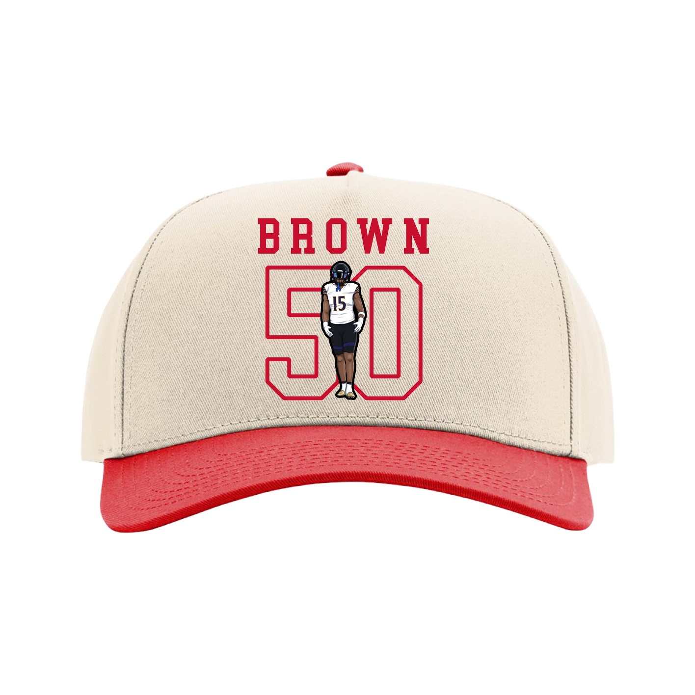 Full Fabric Five-Panel Champ Cap — Shirsey in Cream/Red